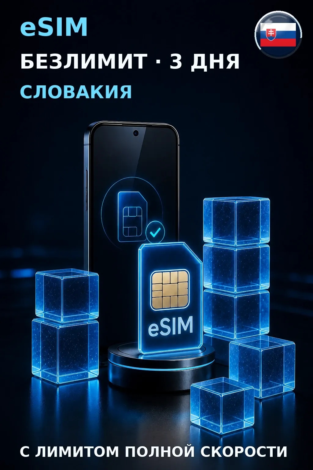 eSIM Словакия — БЕЗЛИМИТ, 3 дня — интернет