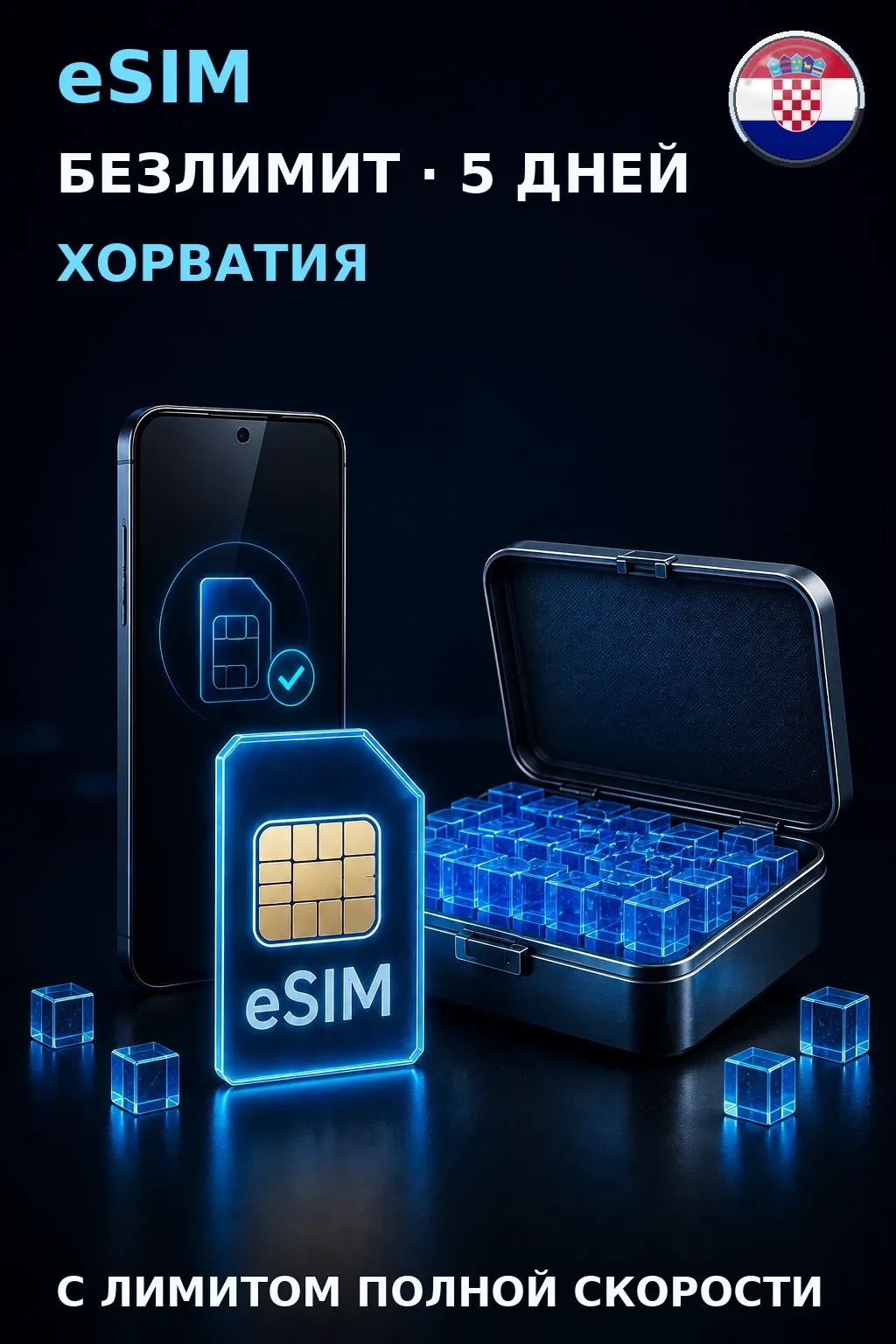 eSIM Хорватия — БЕЗЛИМИТ, 5 дней — интернет