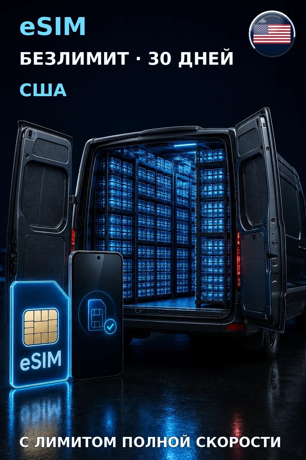 eSIM США — БЕЗЛИМИТ, 30 дней — интернет