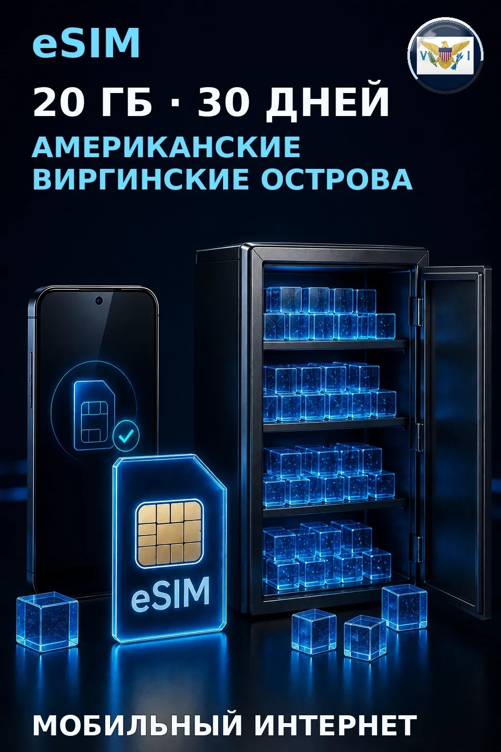 eSIM Американские Виргинские Острова — 20 ГБ, 30 дней — интернет