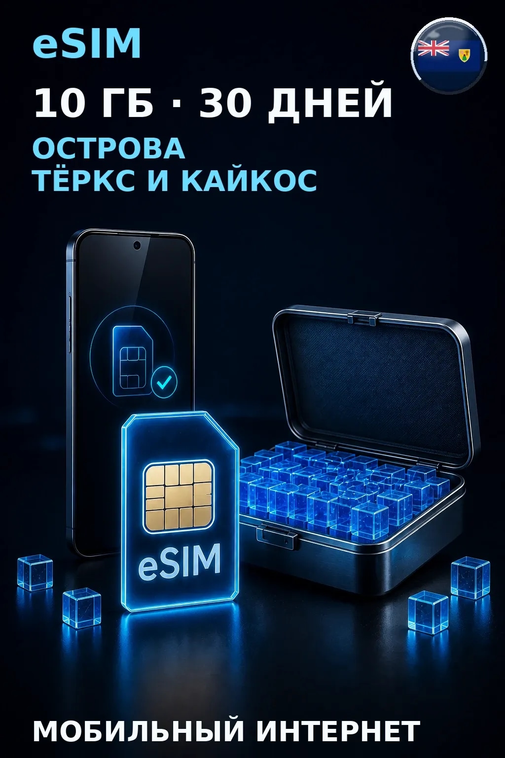 eSIM Острова Тёркс и Кайкос — 10 ГБ, 30 дней — интернет