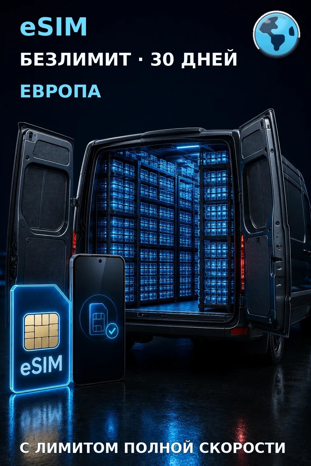 eSIM Европа — БЕЗЛИМИТ, 30 дней — интернет