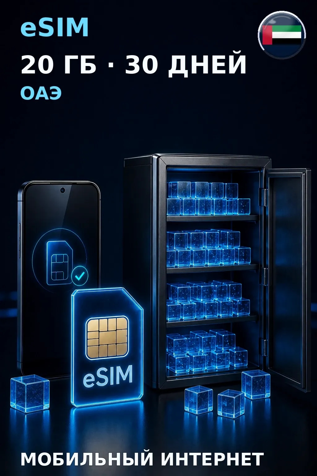 eSIM ОАЭ — 20 ГБ, 30 дней — интернет