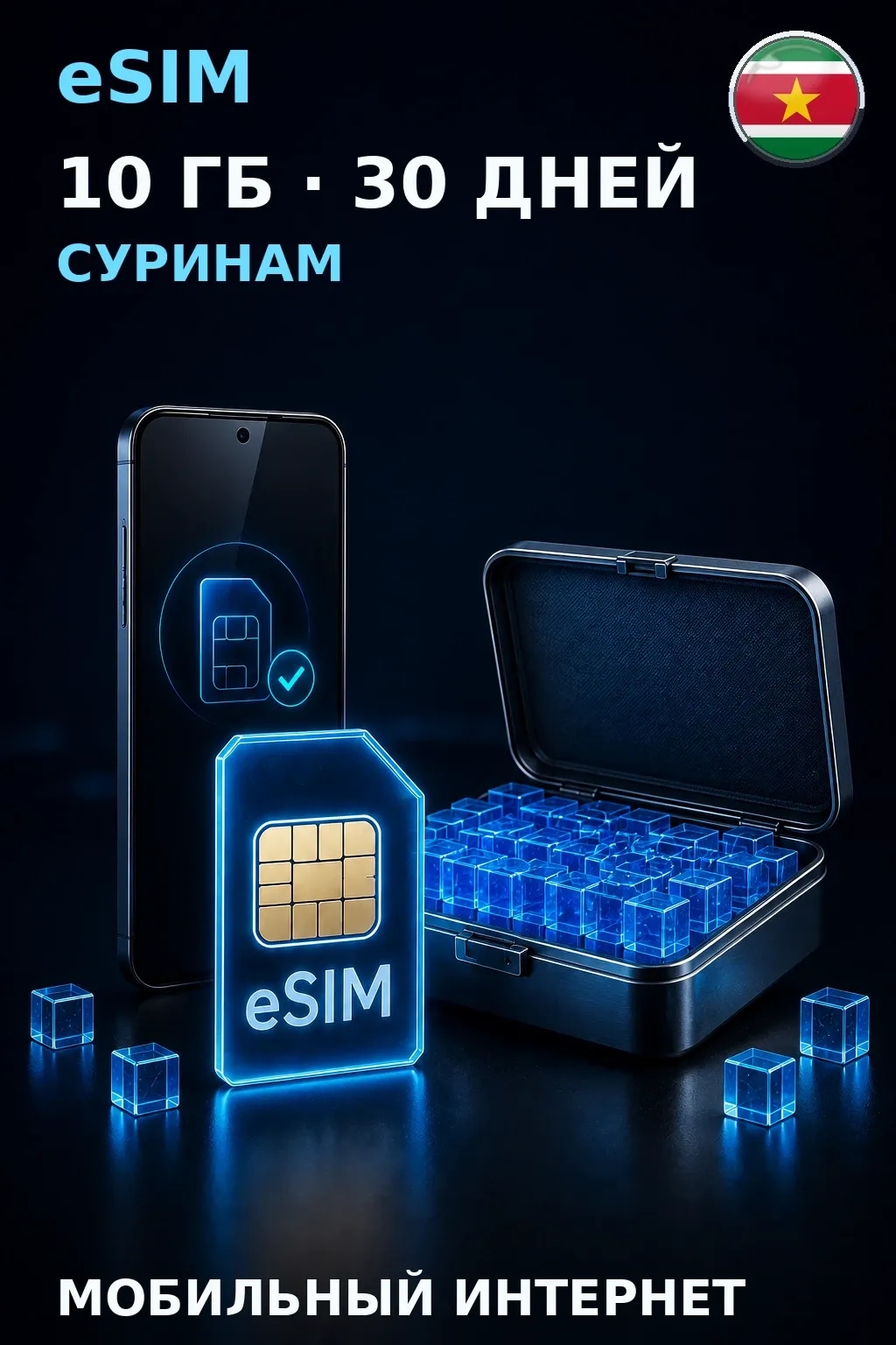 eSIM Суринам — 10 ГБ, 30 дней — интернет