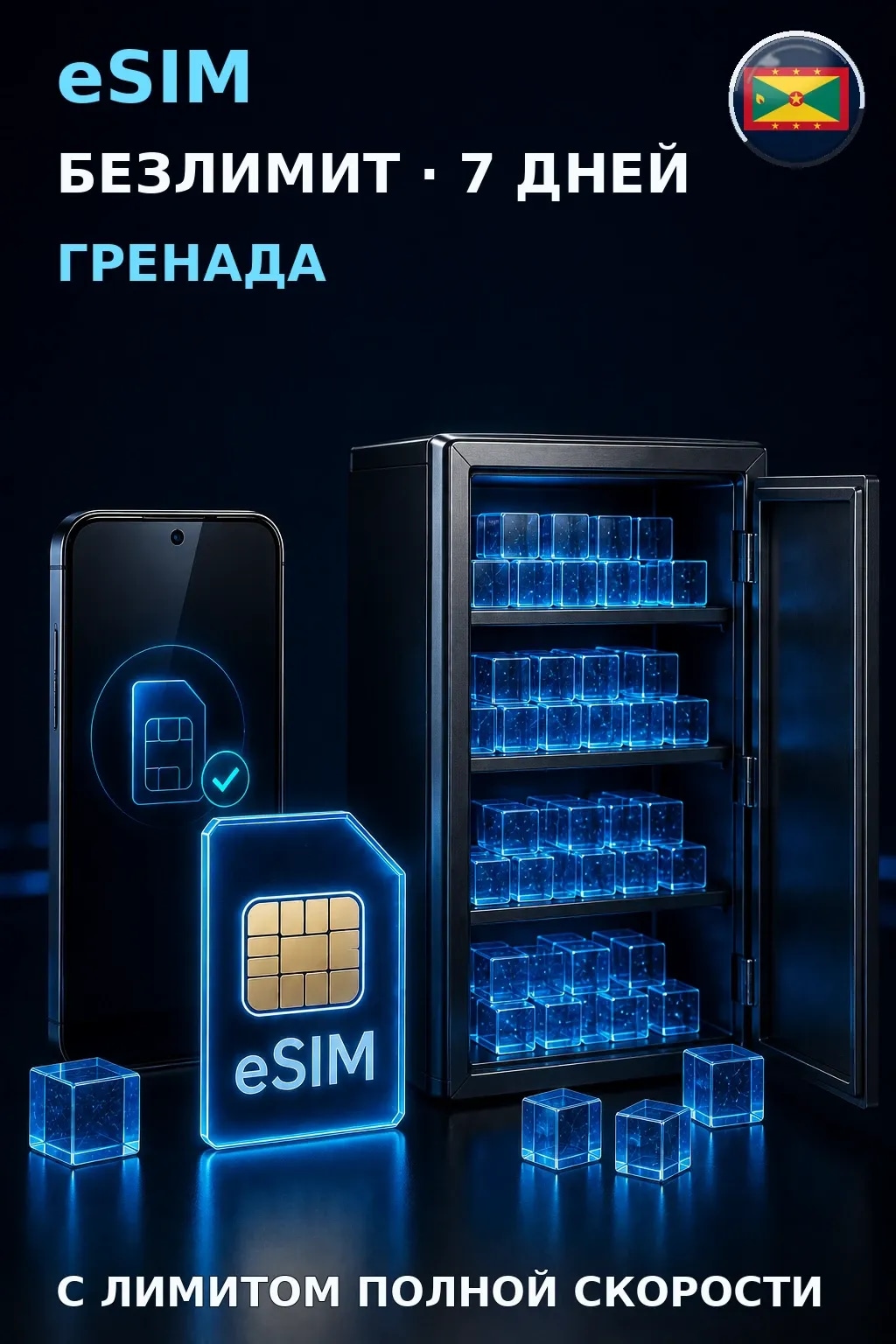 eSIM Гренада — БЕЗЛИМИТ, 7 дней — интернет