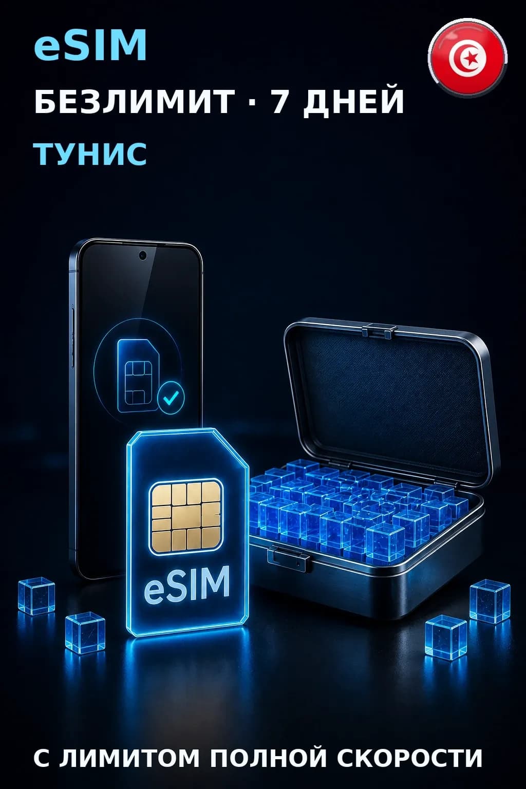 eSIM Тунис — БЕЗЛИМИТ, 7 дней — интернет