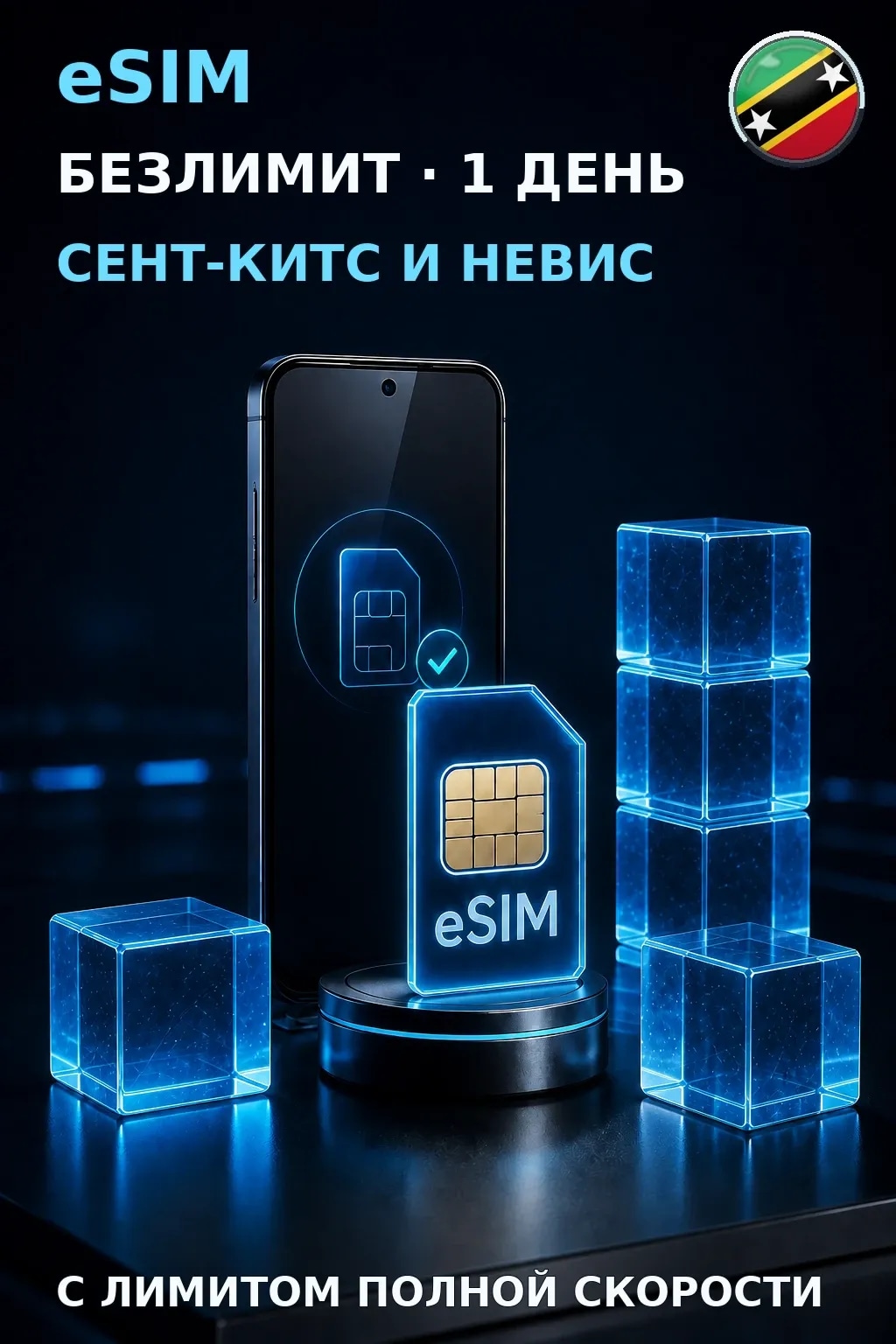 eSIM Сент-Китс и Невис — БЕЗЛИМИТ, 1 день — интернет