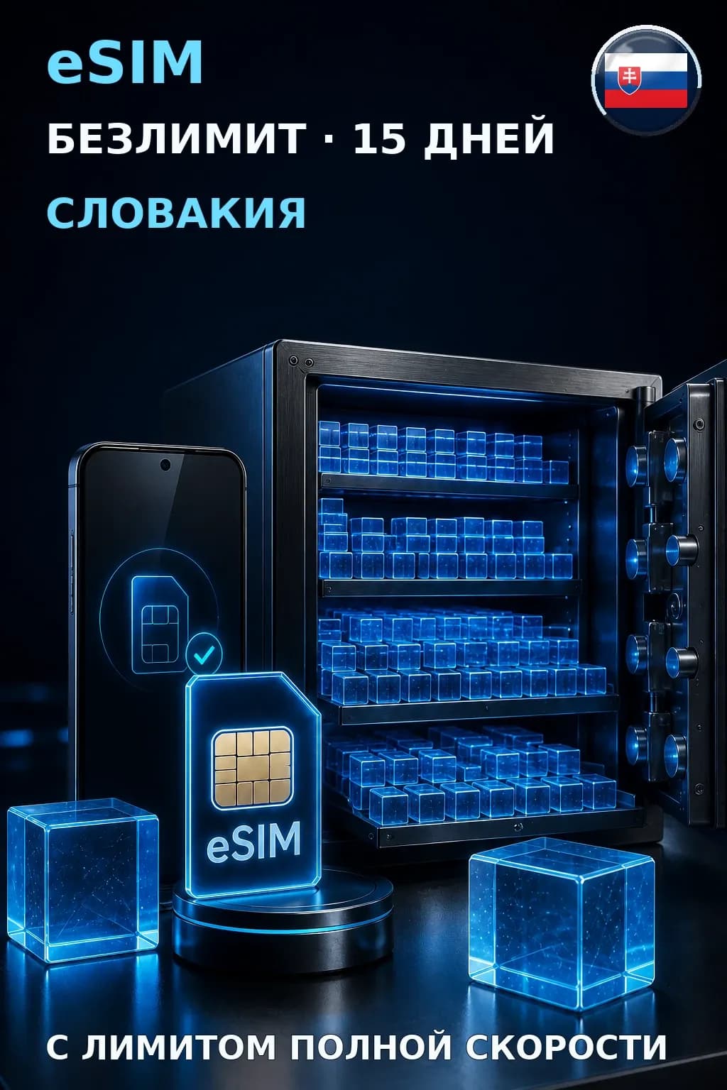eSIM Словакия — БЕЗЛИМИТ, 15 дней — интернет