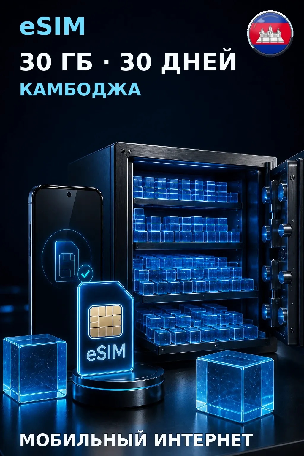 eSIM Камбоджа — 30 ГБ, 30 дней — интернет