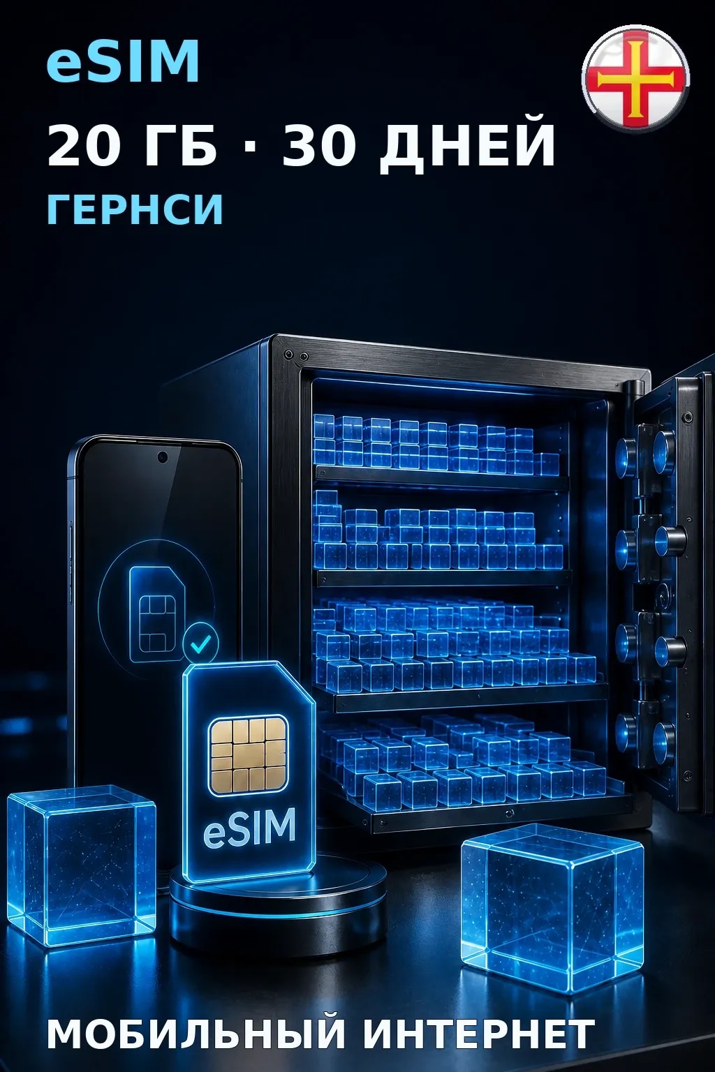 eSIM Гернси — 20 ГБ, 30 дней — интернет